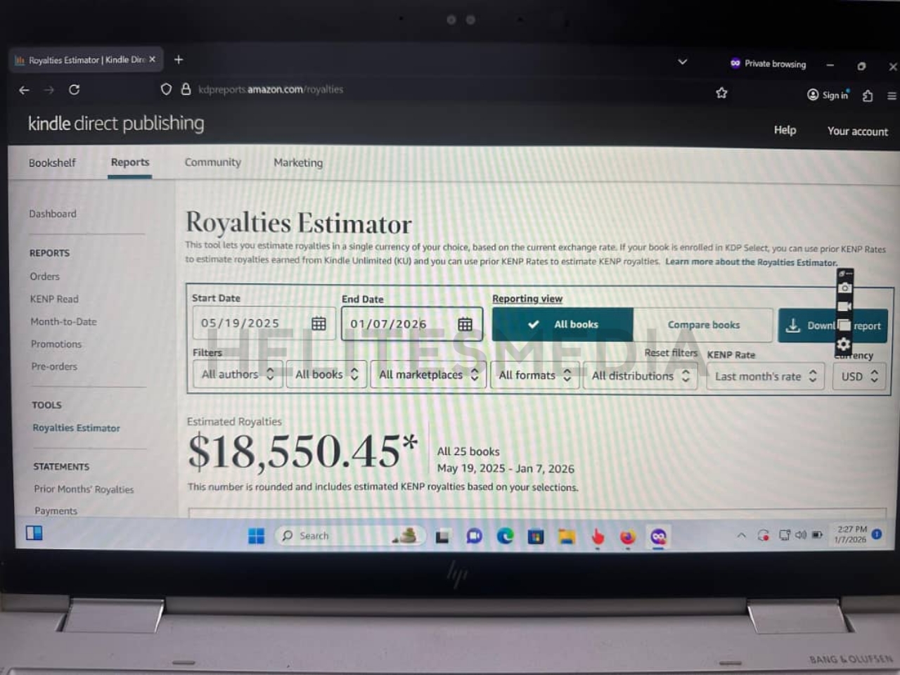 Amazon KDP royalties dashboard from an author campaign
